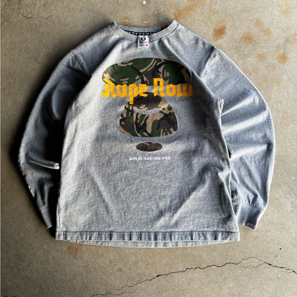 A Bathing Ape 'Aape Now' Camo Ape Head Long Sleeve Tee - Gray